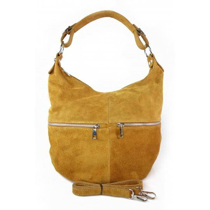 Klasyczny worek na ramię ,zamki suwaki XL A4 Shopper bag zamsz naturalny camel W345C