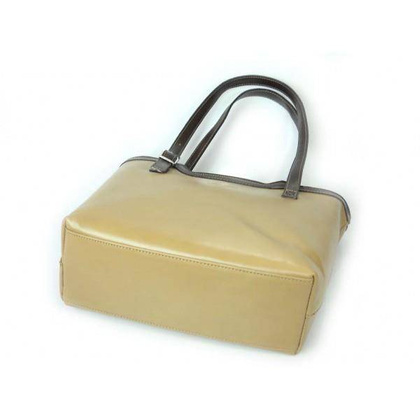 VERA PELLE TOREBKI SKÓRZANE NA RAMIĘ A4 BEŻ Z BRĄZEM V19TN