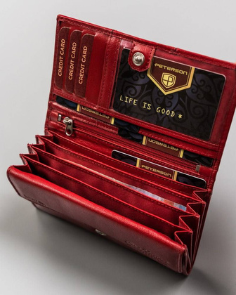 Wielokolorowy, skórzany portfel damski na zatrzask