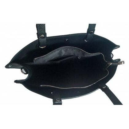 Duża Włoska skórzana torba Shopper bag trzy komory na ramię mieści A4 ,Vera Pelle Czarna VOM65N