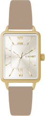 MINET Złoty damski zegarek SIENA z beżowym skórzanym paskiem