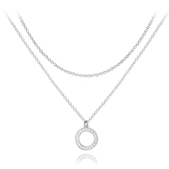 MINET Podwójny naszyjnik srebrny KRĄG z białymi cyrkoniami