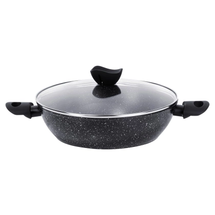 Patelnia granitowa głęboka ze szklaną pokrywką BLACK LINE 28 cm, 3,5 l