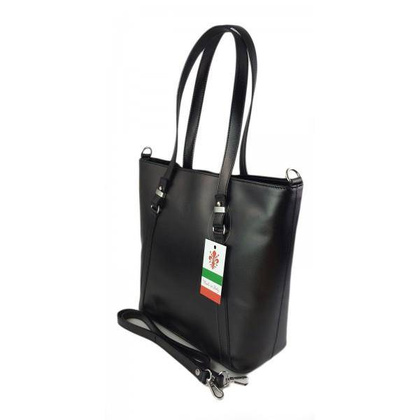 Klasyczna Włoska torebka skórzana na ramię mieści A4 ,Vera Pelle , Czarna MVN14N