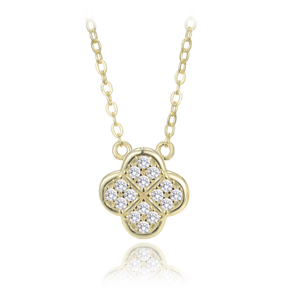 MINET Pozłacany srebrny naszyjnik koniczynka z białymi cyrkoniami