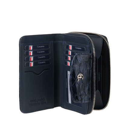 Damski portfel skórzany Canaletto – granatowy lakierowany z RFID | Elegancja i bezpieczeństwo PD1445s287 RFID