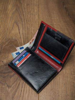 Skórzany portfel męski pionowy ze skóry d1072-vt2 black-red