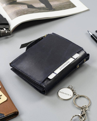 Skórzany portfel w stylu retro Rovicky Granatowy