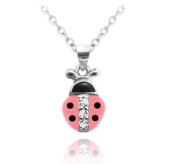 MINET Naszyjnik srebrny RÓŻOWA BIEDRONKA z cyrkoniami