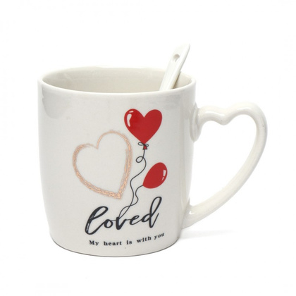 Zestaw 2szt KUBKÓW WALENTYNKOWYCH - LOVE YOU w pudełku z łyżeczkami 300 ml KB24