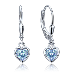 MINET Delikatne srebrne kolczyki serce z niebieskimi cyrkoniami