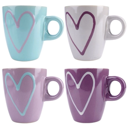 Kubek ceramiczny z uchwytem serca zestaw 4 szt. 230 ml
