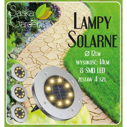 lampa solarna 8 LED SMD do wbicia w podłoże kpl. 4 szt.