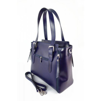 Włoska torebka skórzana, kuferek mieści A4 ,Vera Pelle ,Granatowa  V884BS