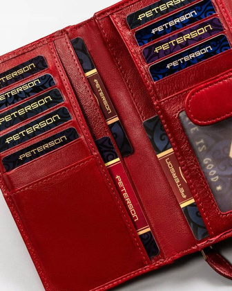 Duzy skorzany portfel damski na zatrzask