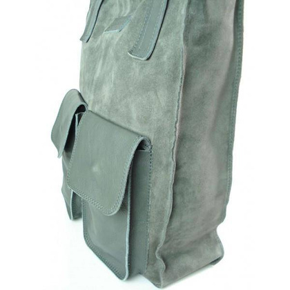 SZARY ZAMSZOWY WOREK VERA PELLE KIESZENIE SKÓRA POJEMNA TORBA XXL A4 BYC88G KEMER