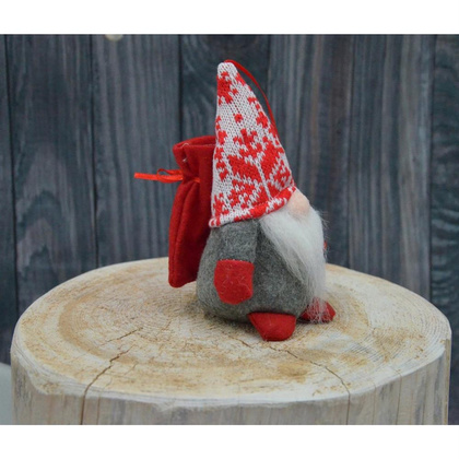 Mikołajek dekoracyjny z workiem na prezent 15cm szary
