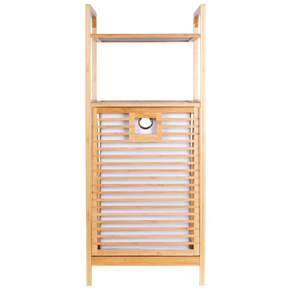Regał łazienkowy z koszem na pranie bambusowy