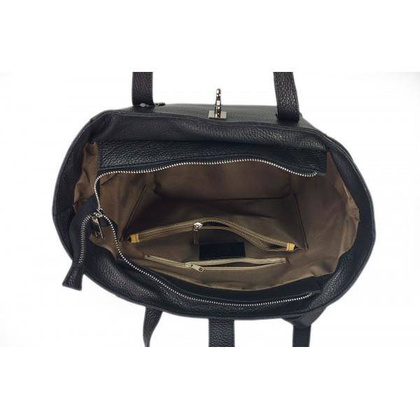 Pakowna włoska torebka skórzana na ramię mieści A4 ,Vera Pelle , Czarna BKL25N