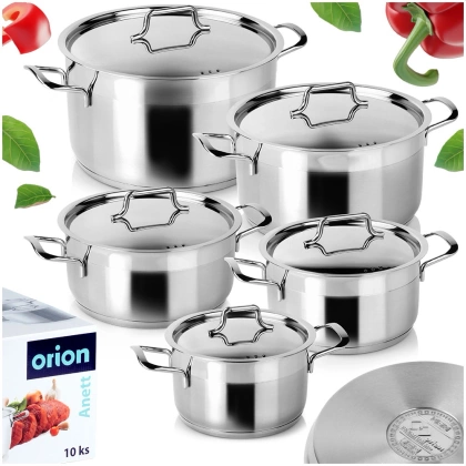 Zestaw garnków garnki stalowe 18/10 PREMIUM 10 el.