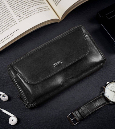 Skórzane etui na pasek z miejscem na karty i dokumenty, RFID