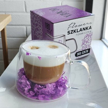 Szklanka termiczna z hortensją w środku fiolet 180 ml 1szt SZK76