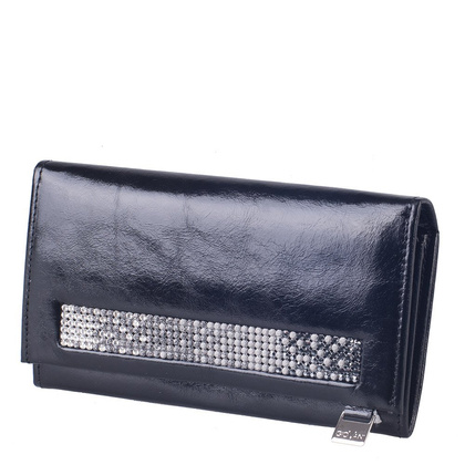 Portfel damski skórzany KEMER Swarovski Elements DV140 Czarny - min. zamówienie 20 / 50 / 100 szt.