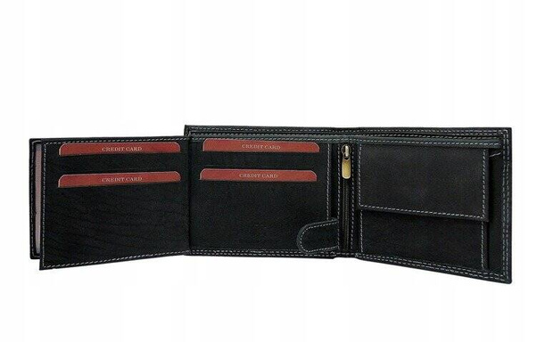 Poziomy portfel z elementami jeansu skora naturalna nubuk