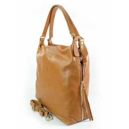 DUŻY PIĘKNY WOREK VERA PELLE POJEMNY ZAMKI A4 WŁOSKA TORBA CAMEL W678C KEMER