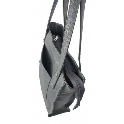 Skórzana Włoska torba na ramię Vera Pelle miękka , pojemna a4 Szara - Grafit WR365G