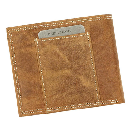Poziomy, składany portfel męski z zewnętrzną kieszonką na kartę