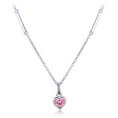 MINET Delikatny srebrny naszyjnik serce z różową cyrkonią