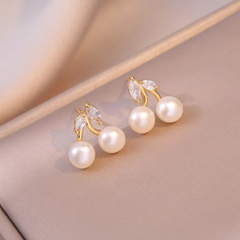 Kolczyki WISIENKI ze stali szlachetnej pozłacanej 14k złotem cyrkonie, perły KST3334