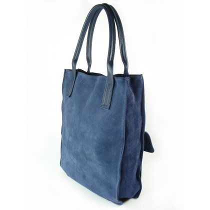 Zamszowy worek Vera Pelle ,pojemna skórzana torba ,kieszenie XXL A4 Granatowy BYC88BS