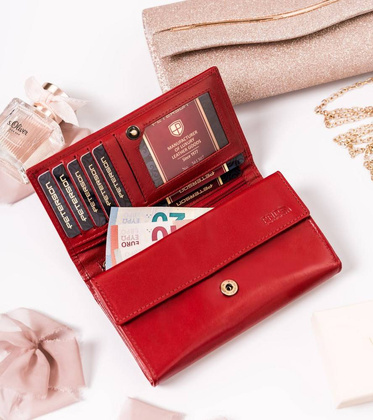 Skórzany portfel damski z zewnętrzną kieszenią