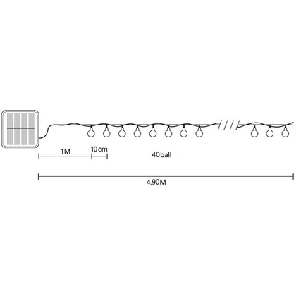 LAMPA SOLARNA OGRODOWA GIRLANDA ŁAŃCUCH SOLARNY 4,9M 40LED MULTIKOLOR