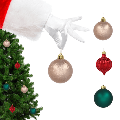 Zestaw 12 bombek choinkowych 6cm – zielone, złote, czerwone, w tubie