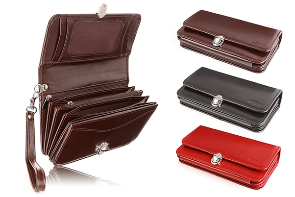 Portfel skórzany damski z rączką KEMER VOOC PPD1 Czarny