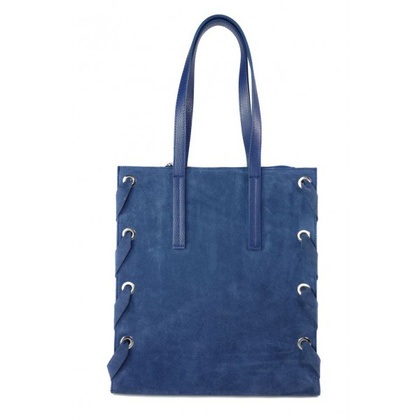Zamszowa torba Shopper bag ,duży worek, kółka,  Vera Pelle pojemny Niebieski   WK745BS