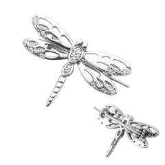 MINET Srebrna broszka WAŻKA z białymi cyrkoniami