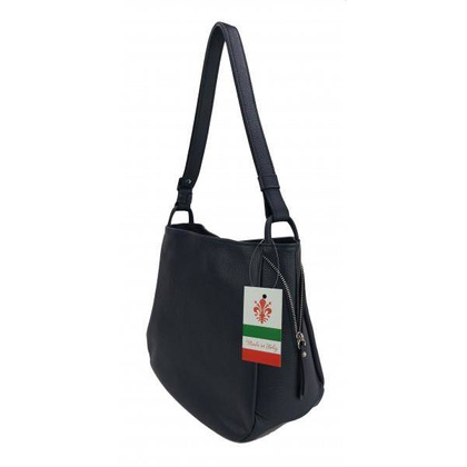 Miękka klasyczna torebka na ramię ,trzy komory ,Włoska skórzana Vera Pelle , Granatowa LB394BS