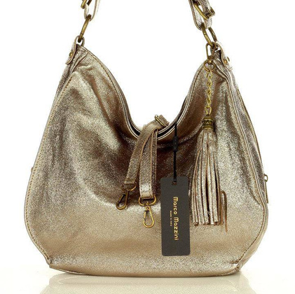 Torebka skórzana eleganc sacco MARCO MAZZINI - dark bronzo złota - min. zamówienie 20 / 50 / 100 szt.