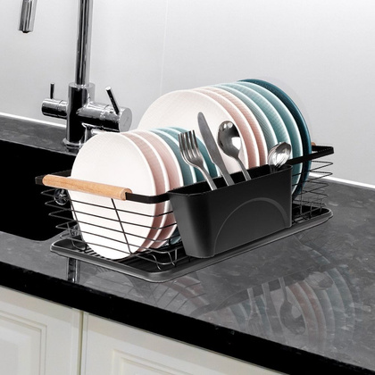 Suszarka na naczynia talerze sztućce czarna ociekacz do naczyń 38x30,5x15,5 cm