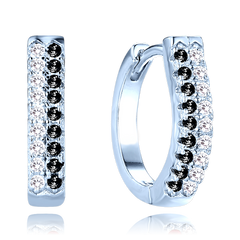 MINET Luksusowe srebrne kolczyki z białymi i czarnymi cyrkoniami
