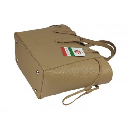 Pakowna włoska torebka skórzana na ramię mieści A4 ,Vera Pelle , Beżowa BKL25T