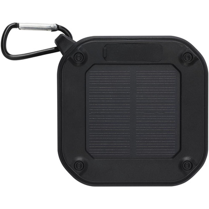 Solo plastikowy głośnik solarny Bluetooth® IPX5 o mocy 3 W z karabińczykiem wykonany z tworzywa pochodzącego z recyklingu z c