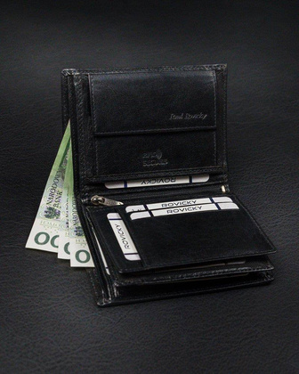 Pionowy portfel męski bez zapięcia z błyszczącej skóry naturalnej