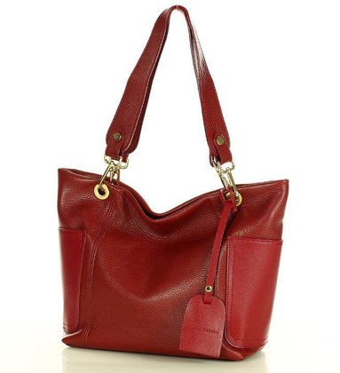 Skórzana torba damska w trapez na ramię sholder genuine leather bag - MARCO MAZZINI bordowa - min. zamówienie 20 / 50 / 100 szt.