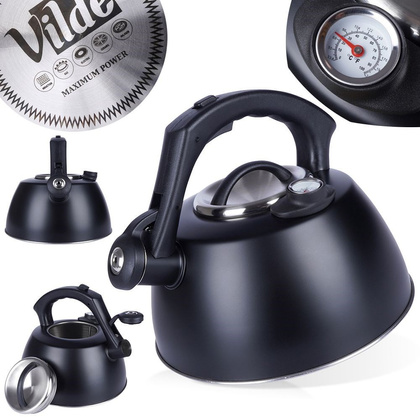 Czajnik z gwizdkiem termometrem stalowy czarny 3 l