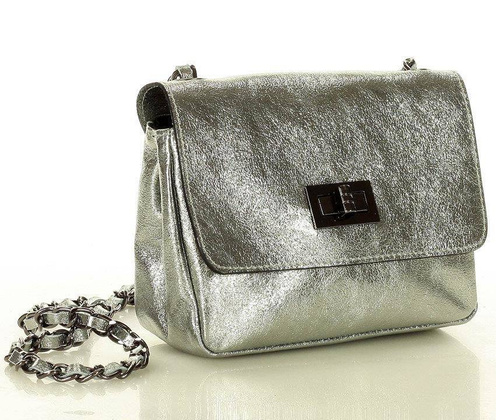 Torebka wizytowa listonoszka skóra MAZZINI - Sevilla metaliczna srebrna - min. zamówienie 20 / 50 / 100 szt.